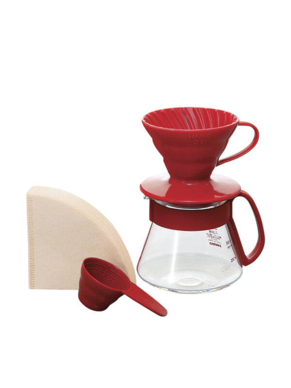 HARIO V60-01 Ceramic Dripper Set (Red)
