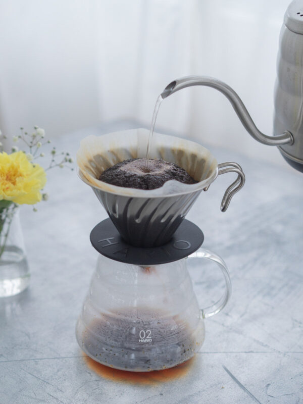 hario-v60-02-metal-dripper-silver-0c6c7d-hario_vdm-02hsv_v60-02-metal-dripper_silver_in-use HARIO V60-02 Metal Dripper (Silver)